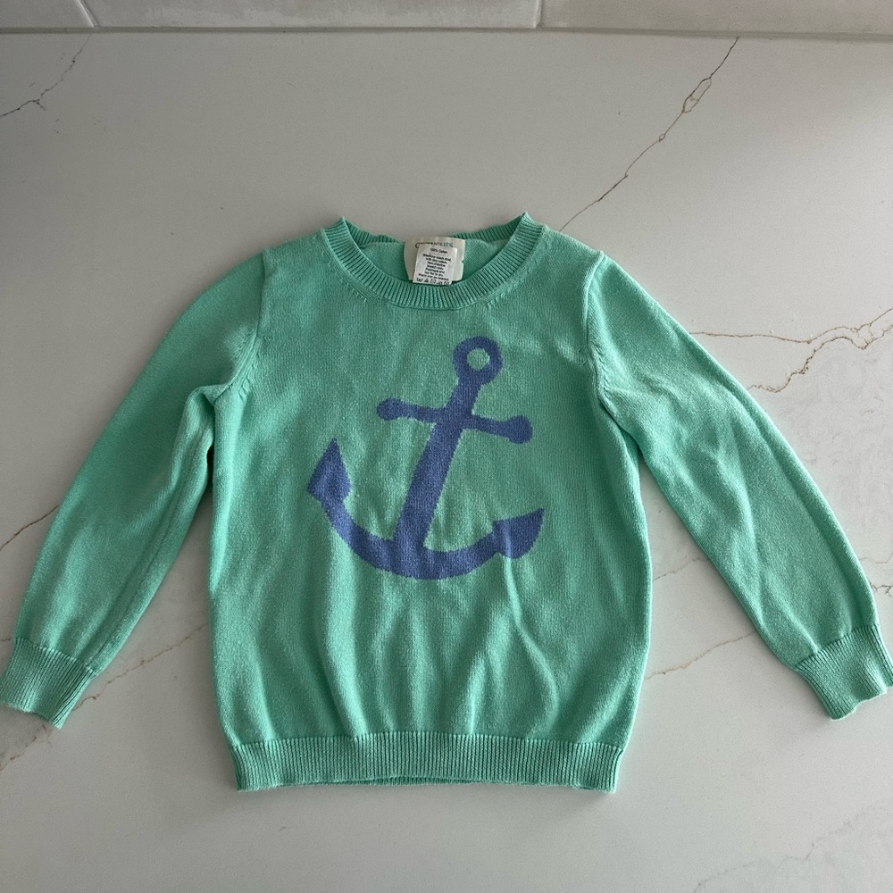J.Crew Green Sweater with Blue Anchor Graphic